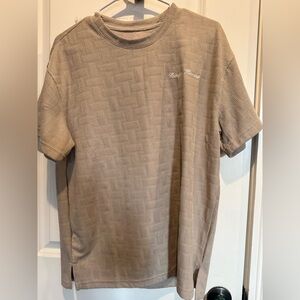 Brooklyn Cloth New York Textured Short Sleeve Tee Small Tan Embroidered Logo